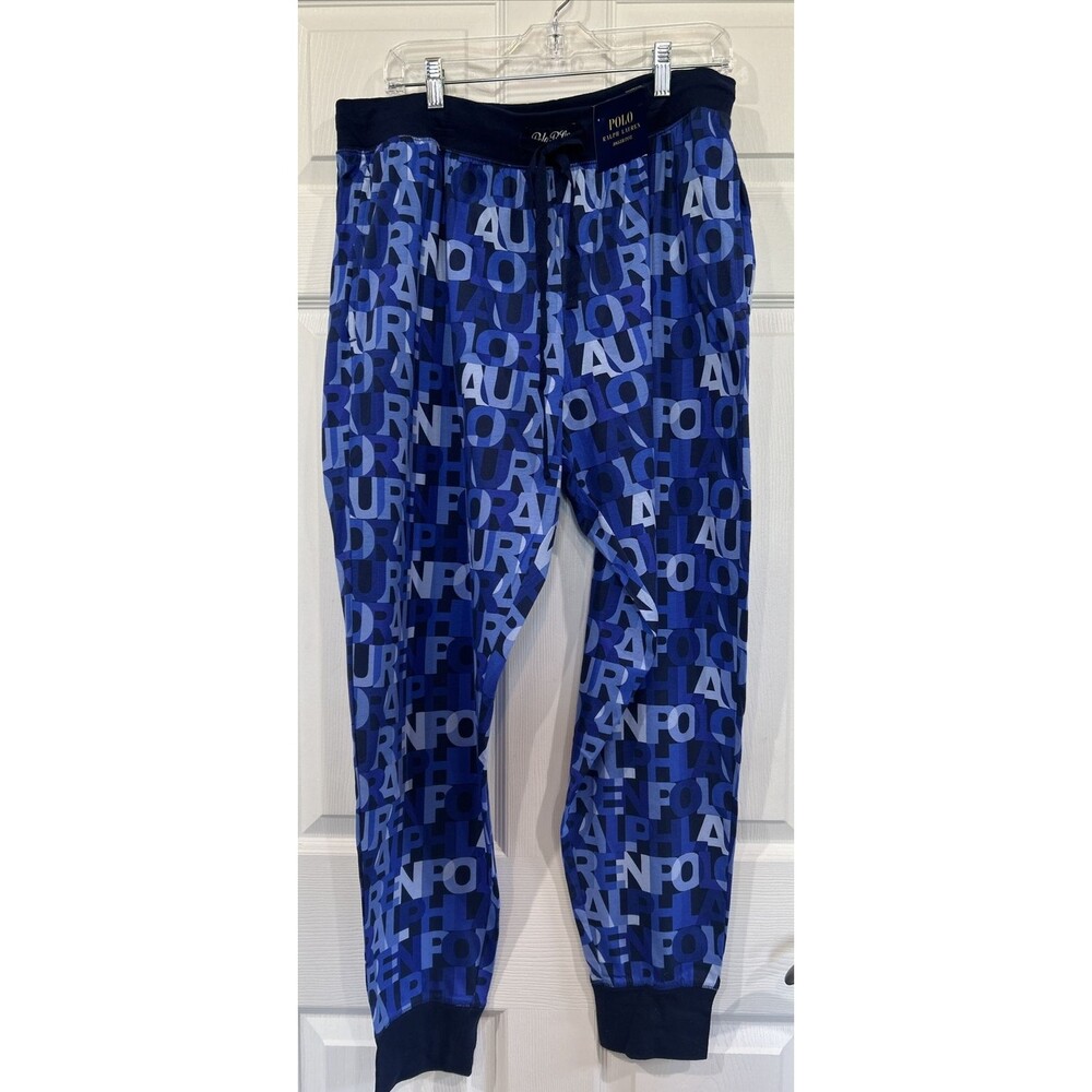 Polo Ralph Lauren Blue All Over Print Cotton Knit Jogger Pajama Lounge Pants L